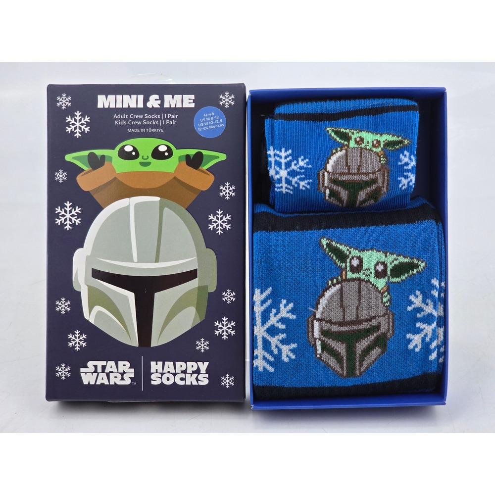 Happy Socks Star Wars Mini & Me Crew Socks Adult Kids Blue Mandalorian - New